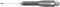 A black screwdriver with an ergonomic handle lies horizontally. The shaft is made of metal and the handle has silver details.