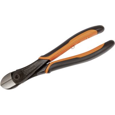 Black and orange wire cutters, suitable for cutting wire and cables. They have insulated handles for secure grip.