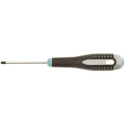 A black screwdriver with a non-slip handle and a cross-head tip.
