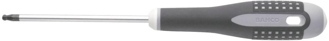 Screwdriver with a black handle and metallic tip in close-up. The 'BAHCO' brand visible on the handle.