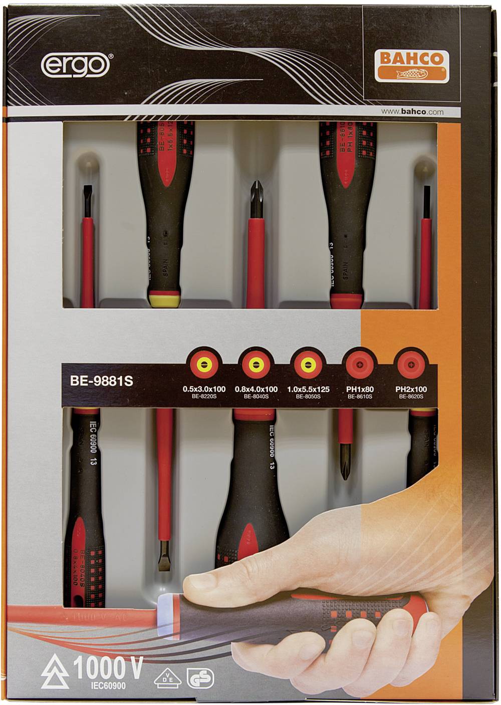 Bahco Ergo Electrician Screwdriver set 5-piece Slot, Phillips