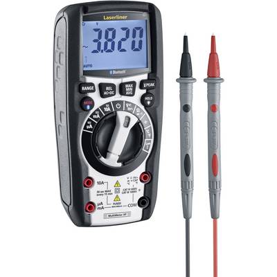 A digital multimeter with a large display shows the reading '3.820'. Two test leads, one red and one black, are connected.
