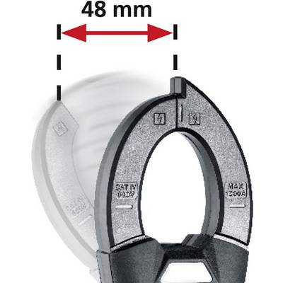 Cable clip holding a diameter of 48 mm, with arrows and a dotted line shown to clarify the dimensions.