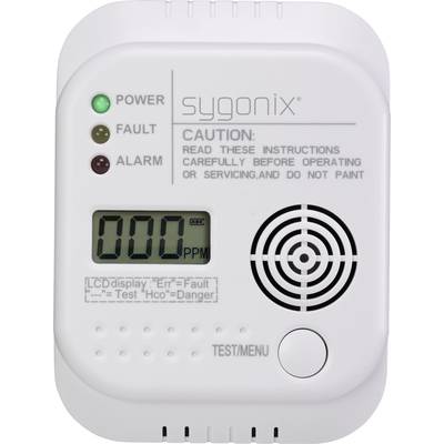 Sygonix  Carbon monoxide detector  incl. built-in sensor battery-powered detects Carbon monoxide