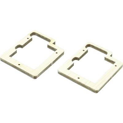 Two wooden frames with rectangular recesses and drill holes.