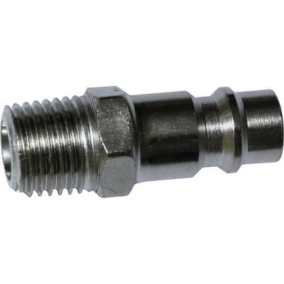 A metallic connecting stub with a threaded screw and knurled end, typically used in hose coupling systems.