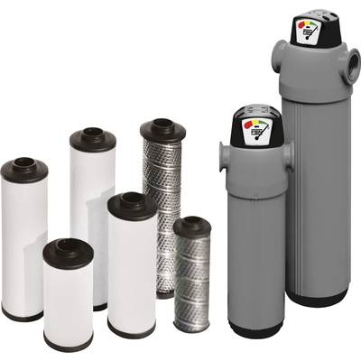 Two industrial filter housings, each with three replacement cartridges. The cartridges appear to have different filtration levels.