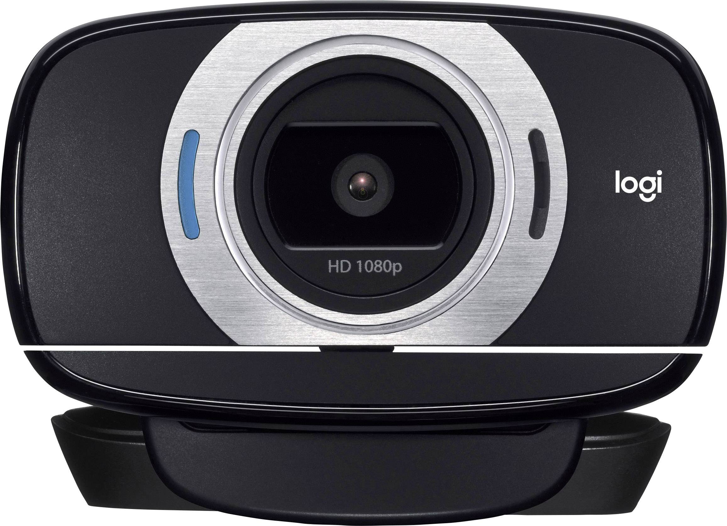 A black webcam with a grey ring and 'HD 1080p' text in the centre. Logo on the right side.
