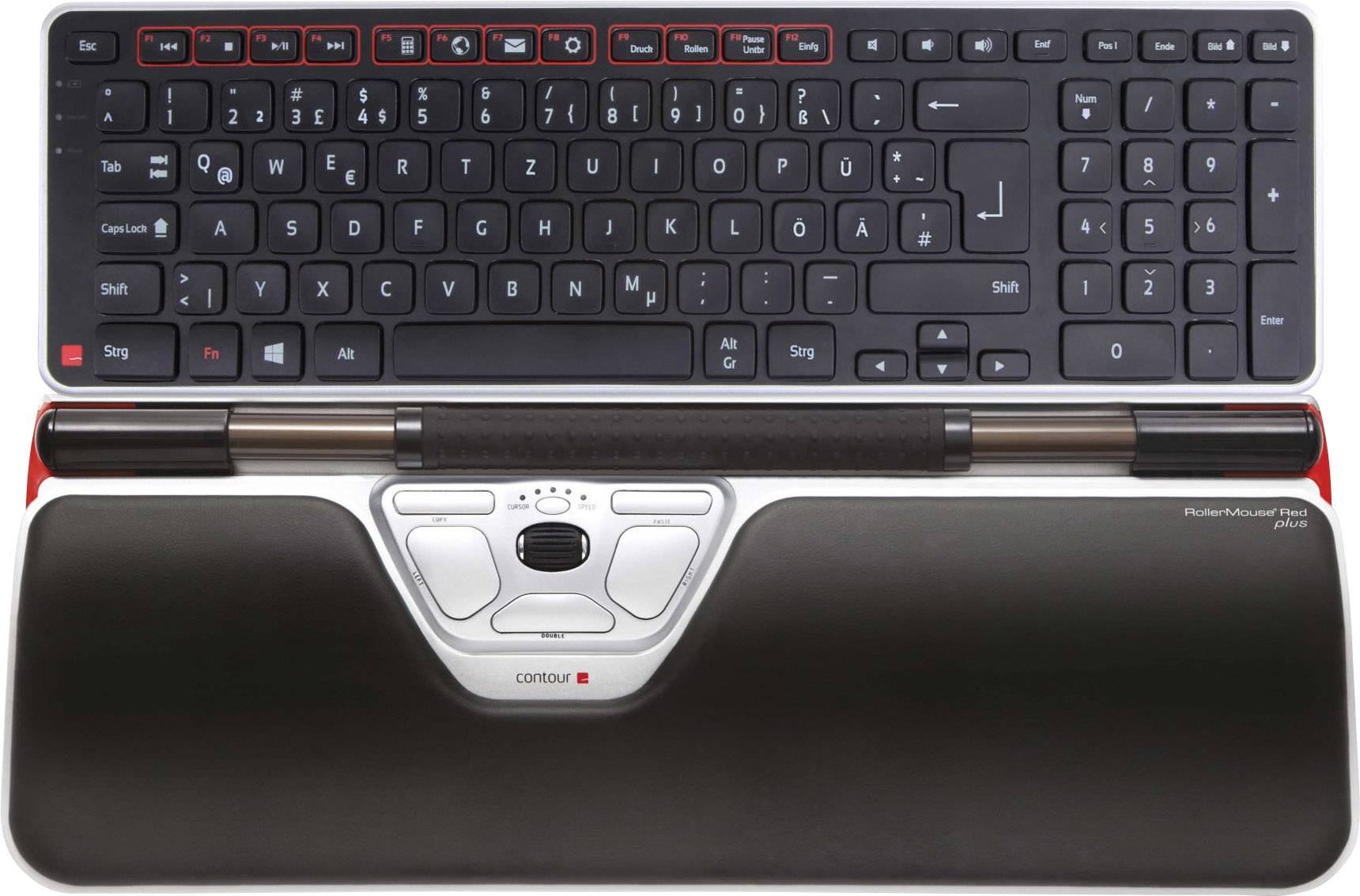 Contour Design RollerMouse Red Plus USB Wi-Fi mouse Ergonomic, Gel wrist support mat, Built-in scroll wheel Black, Silver