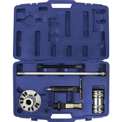 Blue tool case with various car repair tools, including torque tools and various adapters, neatly arranged.