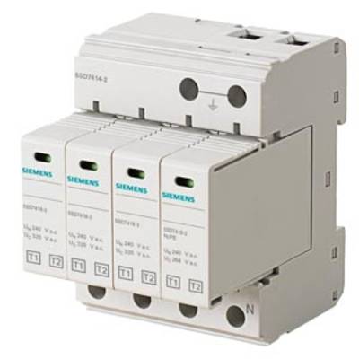 Siemens surge protection device with four modules. Labelling shows technical specifications. Used to safeguard electrical installations.