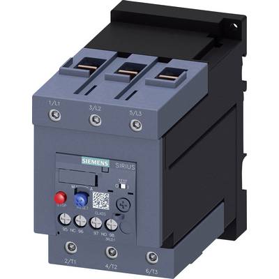A Siemens contactor for controlling electrical power circuits, blue housing with red and blue buttons, multiple terminals.
