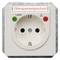Power socket with surge protection, red and green indicator lights for voltage status, 'Siemens' inscription, voltage: ~230V.