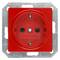 Red wall socket from Siemens, rectangular metal surround visible.