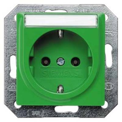 A green Siemens socket, rectangular with a central round connection. A white stripe is located above it.