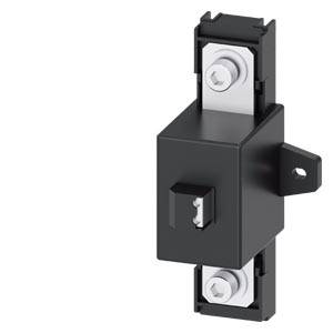 A black, rectangular electrical device with two silver terminal clamps at the top and bottom, possibly a switch or module.