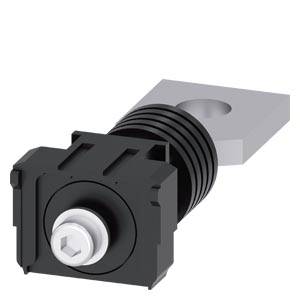 Black and white electrical switch with a cylindrical base and square top, suitable for electronic devices.