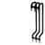 Three black double-curved hooks with copper tips, arranged in a row and pointing downwards, on a white background.