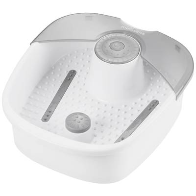 Foot spa with grey cover, massage nodules for foot massage, and a central control panel for settings.