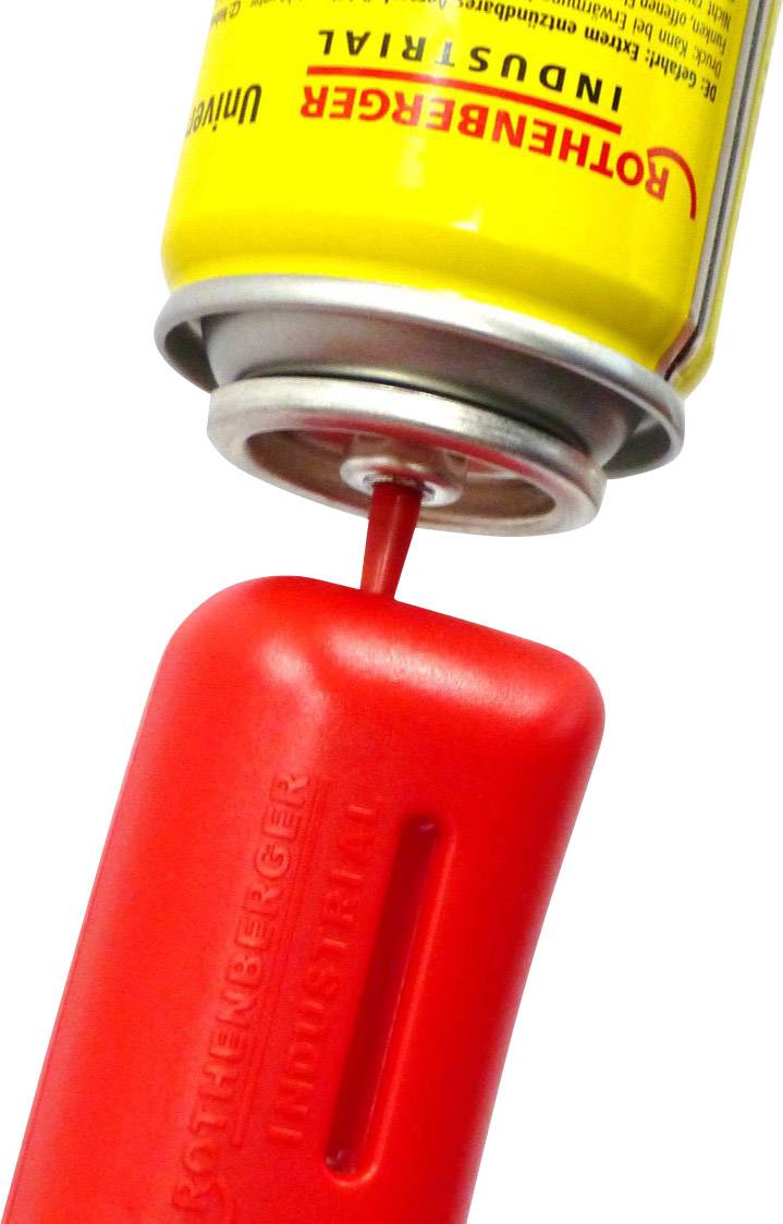 'Spray can with red nozzle shows the application process.'