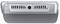 Silver, rectangular electronic device with ventilation grille and circular element in the centre, side view.
