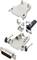 'Exploded view of a D-sub housing with screws, clamp and cable housing. Shows the components and their assembly.'