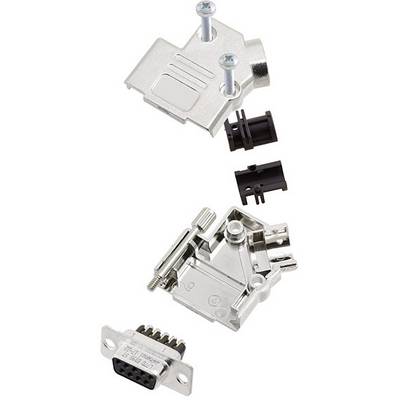'Mounting kit for D-Sub connector: Metal housing, screws, plastic components and 9-pin connection.'