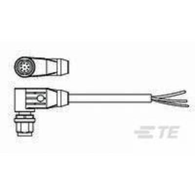 Technical drawing of a connector with cable, showing side and top views, with detailed design features for technical specifications.