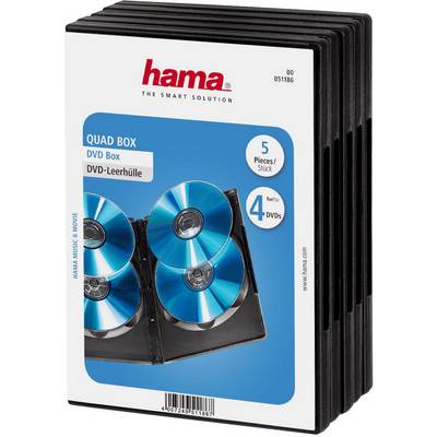 DVD empty case 'Quad Box' by Hama for 4 DVDs, packaging shows picture of opened case with CDs, inscription '5 pieces'.