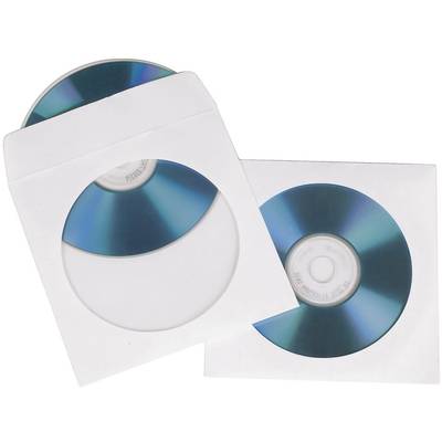 Two CDs in white cases, with one partially peeking out of its sleeve.