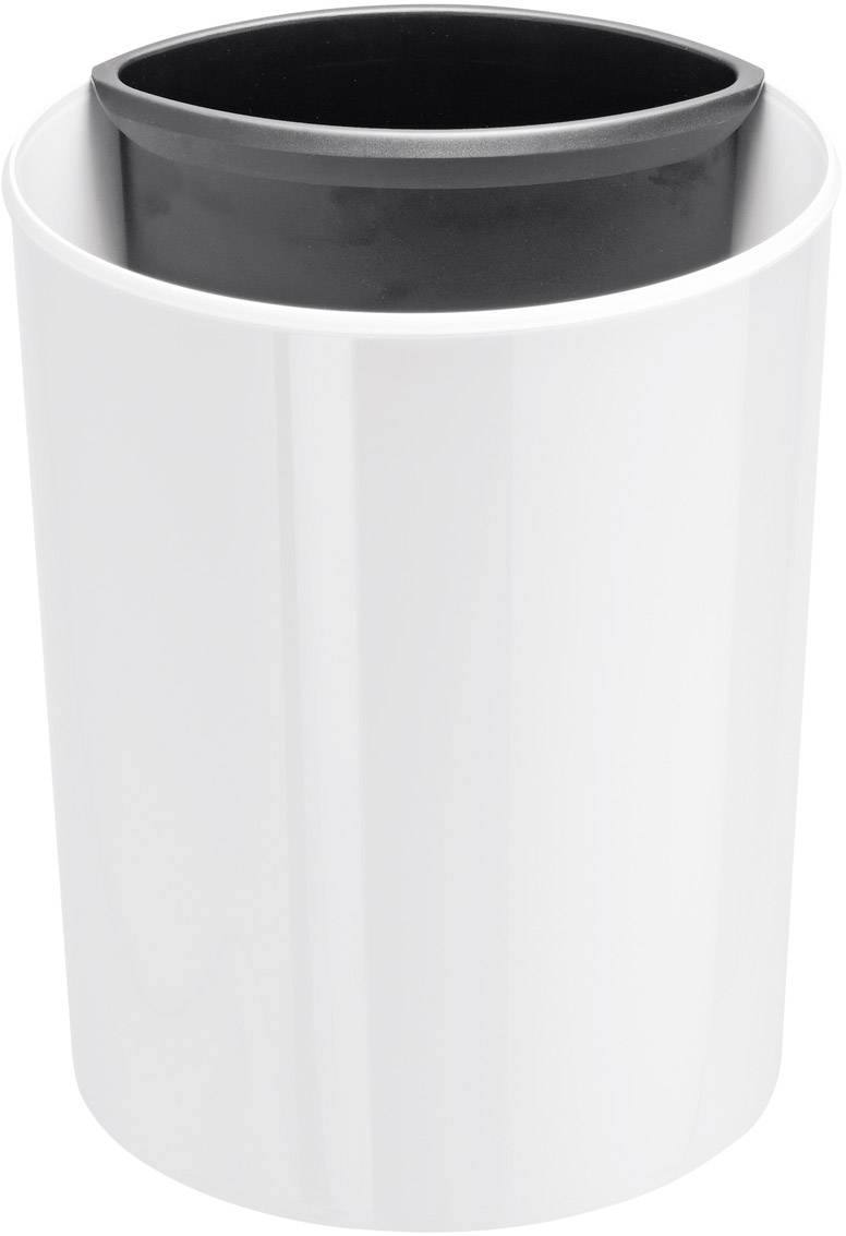 A white cylindrical bin with a removable black inner liner.