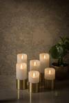 LED wax candle, white, with brass-colored band