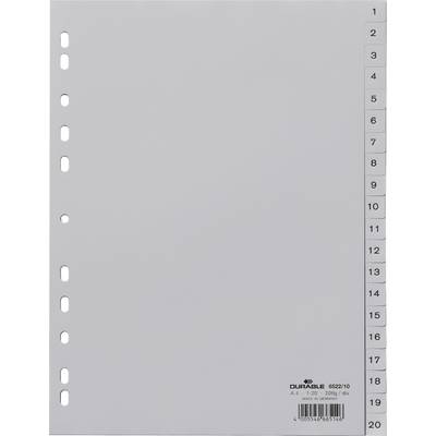Durable 6522 Index A4 1-20 Polypropylene Grey 20 dividers  embossed tabs 652210 
