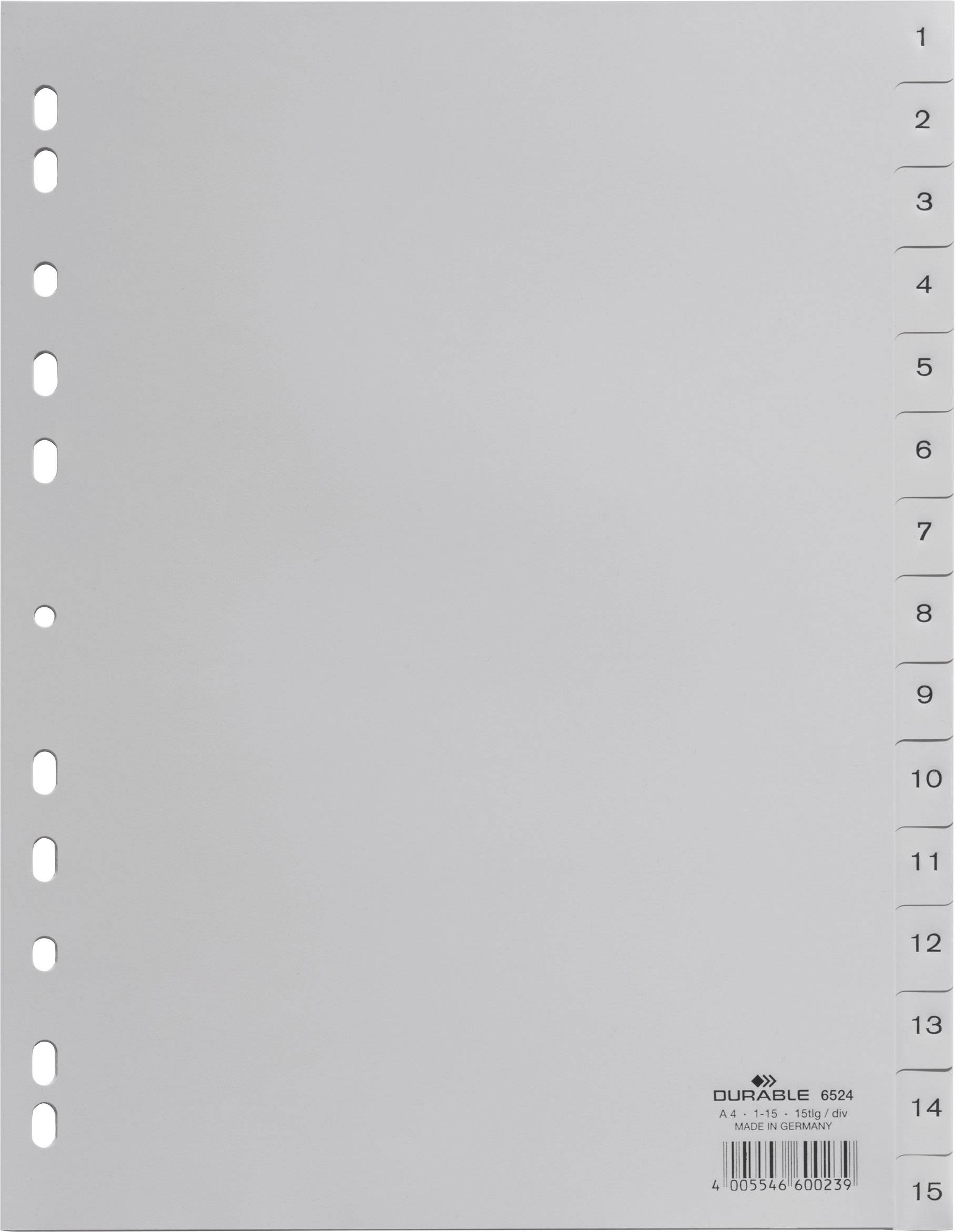 Durable 6524 Index A4 1-15 Polypropylene Grey 15 dividers embossed tabs 652410