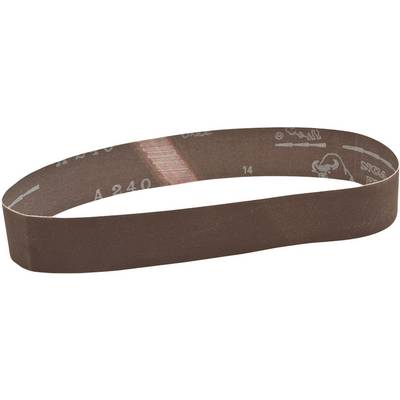 A brown sanding belt with an oval shape, suitable for grinding or polishing materials, close-up view.