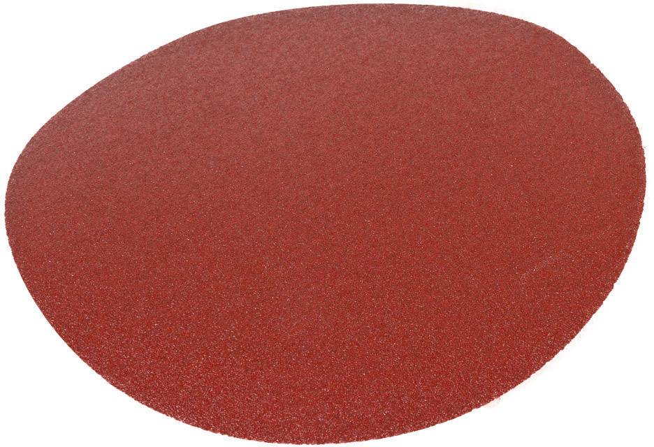 A red sandpaper sheet in an oval shape lies on a white surface. Ideal for smoothing and polishing surfaces.