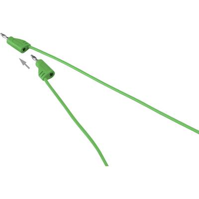 Two green cables with metal tips are moving towards each other.