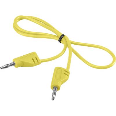 Yellow crocodile cable with two metal plugs at the ends, connected by a rubber ring in the middle.