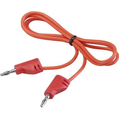 Red cable with two banana plugs at the ends, commonly used for electronic testing or audio connections.
