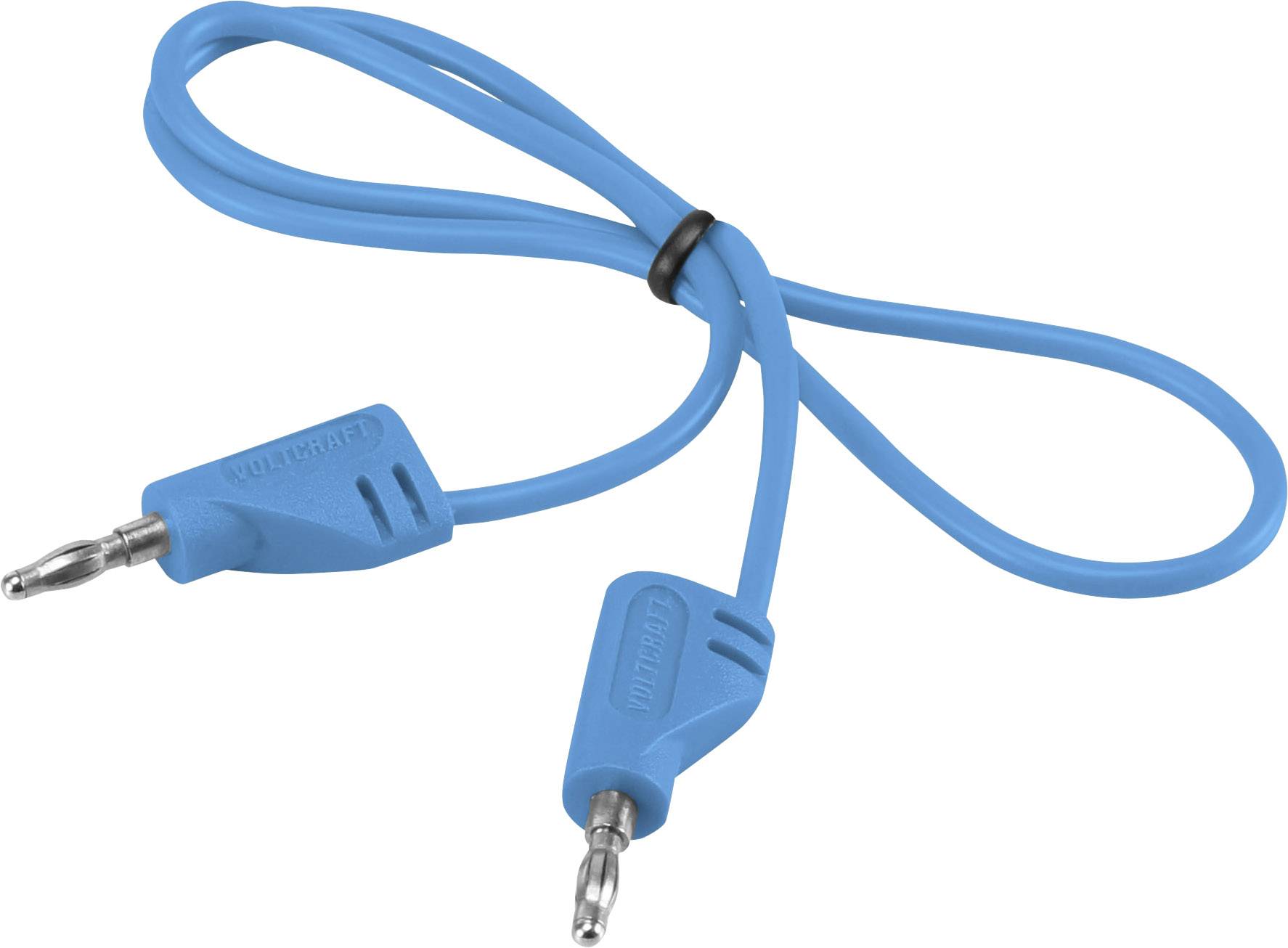A blue audio cable with two 3.5 mm plugs, suitable for connecting headphones or audio devices.