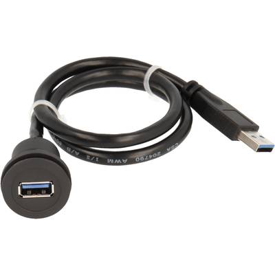 A black USB 3.0 extension cable with a female connector on one end and a male connector on the other end.