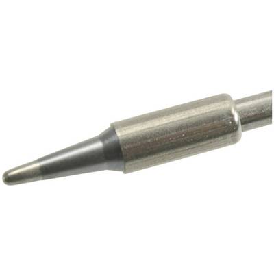 Close-up of a fine metal soldering tip used for precise soldering work.