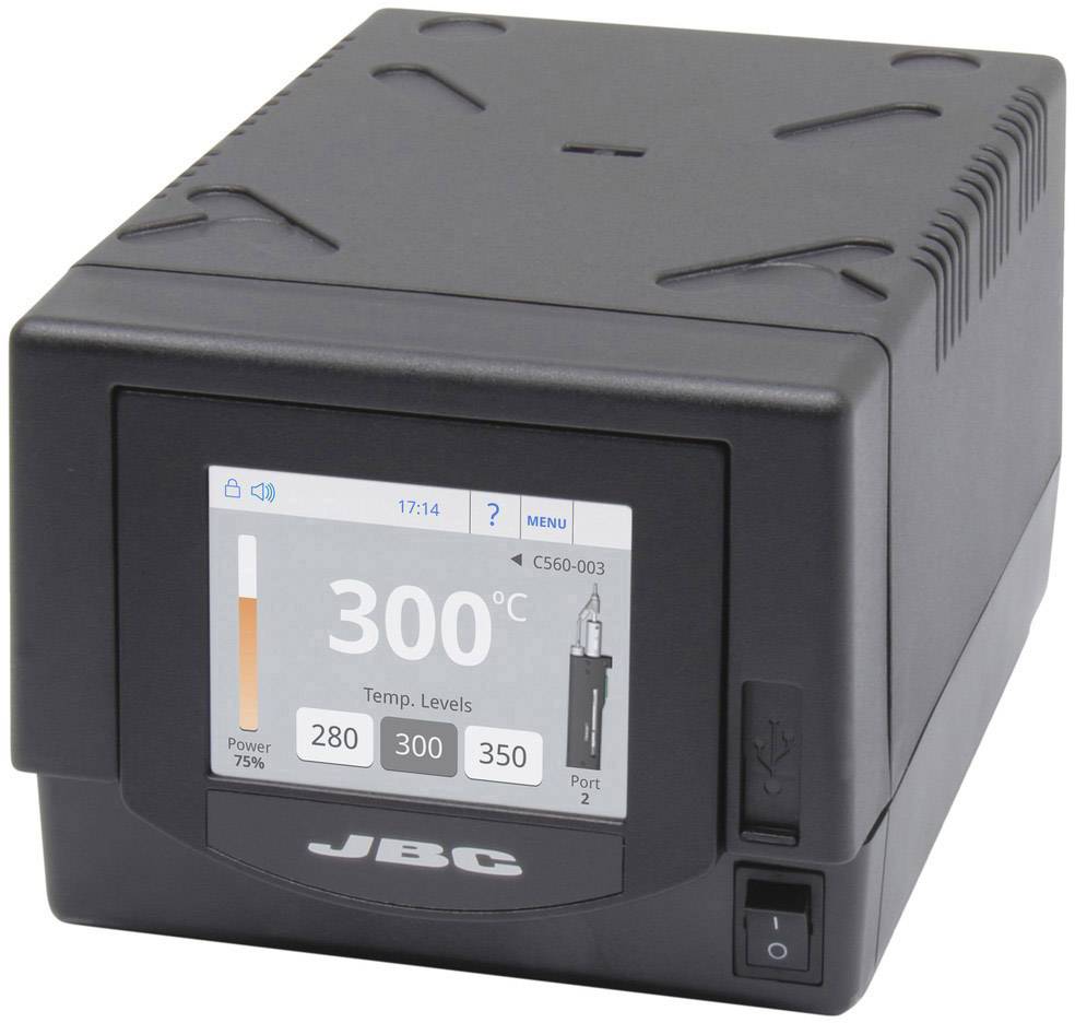 A black electric device with a digital display shows '300°C' and various temperature settings.