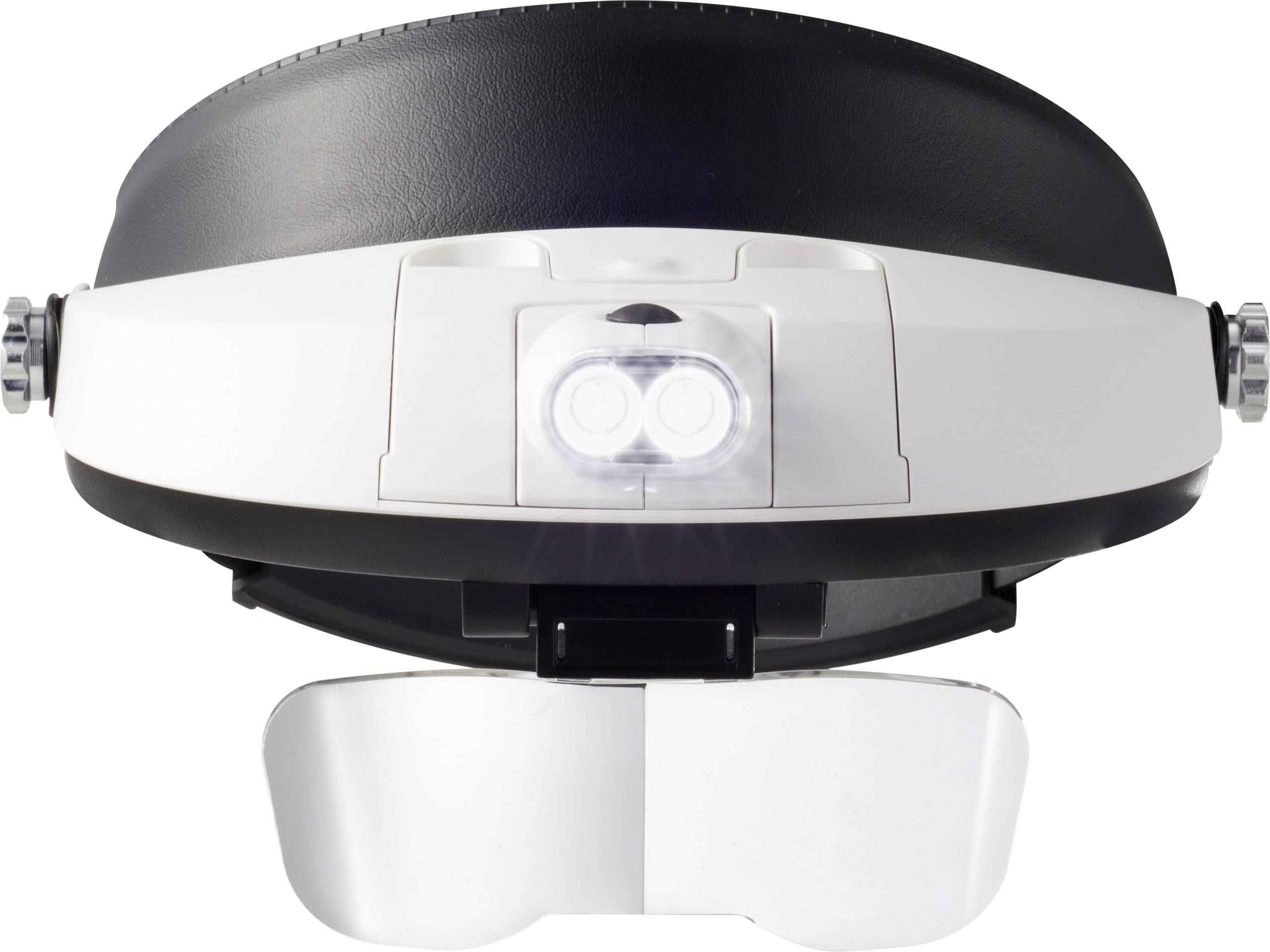 A white-grey, round device with two highlighted, illuminated eyes on top and a smooth, glossy surface underneath.