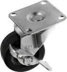 Swivel castor with parking brake and 50 mm rubber mounting plate
