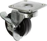 Swivel castor with parking brake and 50 mm rubber mounting plate