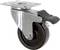 Metal castor wheel with black rubber tyre, mounting plate and foot brake, suitable for industrial use.