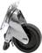 Metal steering castor with black wheel and mounting plate.