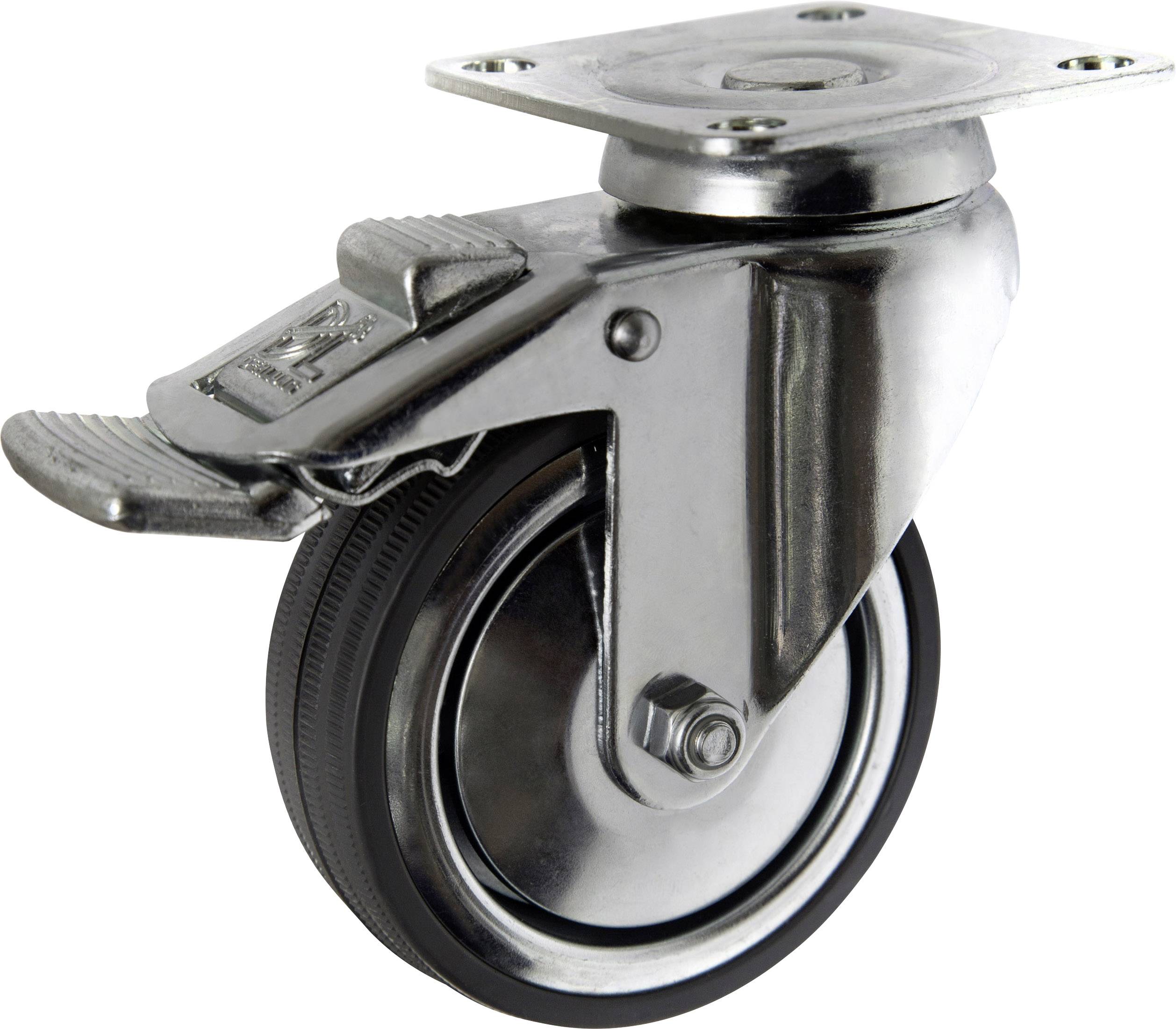 TOOLCRAFT TO-5137914 Swivel castor with parking brake and 80 mm rubber mounting plate Load capacity (max.): 70 kg