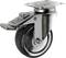 Metallic swivel castor wheel with brake, suitable for use on furniture or equipment to facilitate movement and positioning.